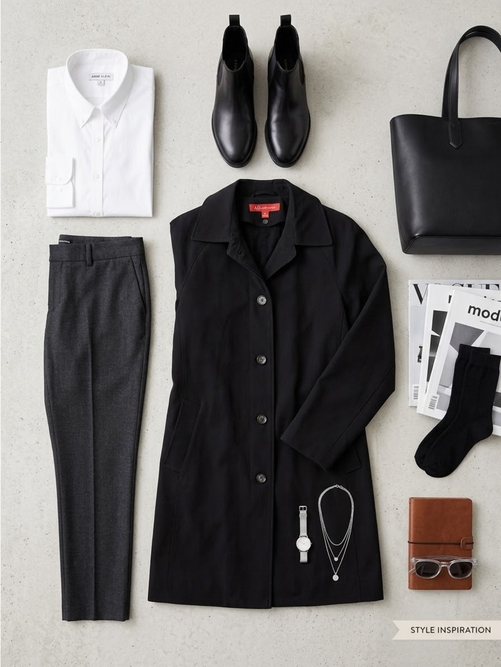 Title: Anne Klein Black Button-Down Trench Coat / Raincoat - Size 8 Y2K